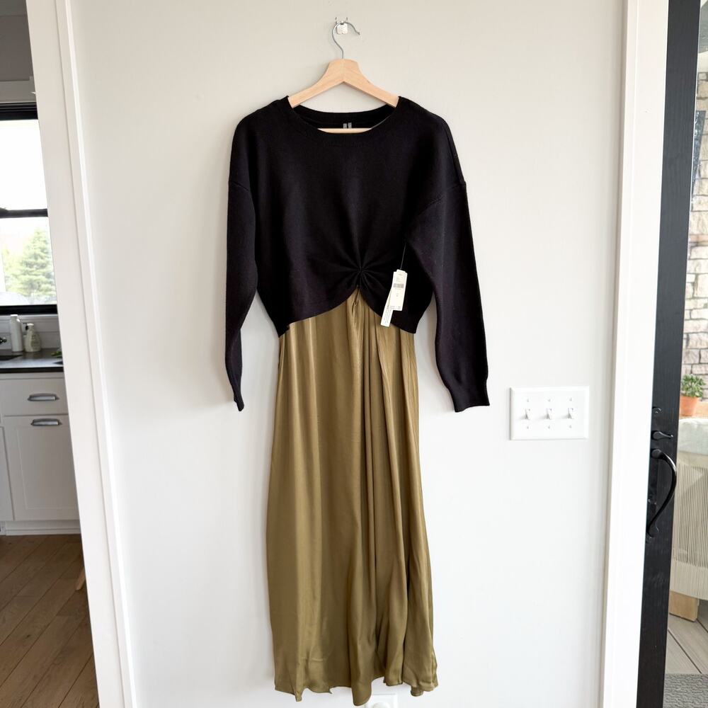 Anthropologie The Gemini Cardigan Sweater Dress Black Gothic Olive M NWT